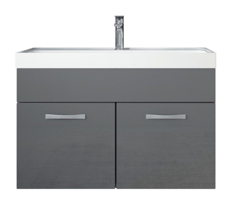 Meuble De Salle De Bain Paso 01 80 X 40 Cm Lavabo Gris Brillant – Armoire De Rangement