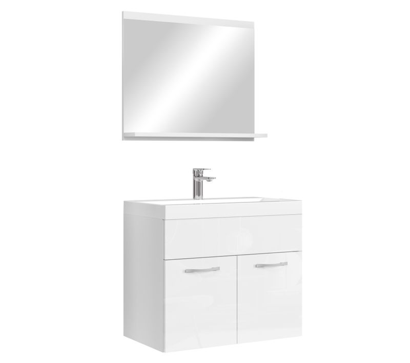 Meuble Vasque Montreal 60 Cm Avec Lavabo Et Miroir - Blanc Brillant