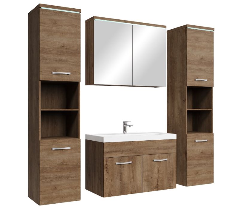 Meuble De Salle De Bain Paso XL 80 X 40 Cm Chene Marron  – Armoire De Rangement Meuble Lavabo Evier