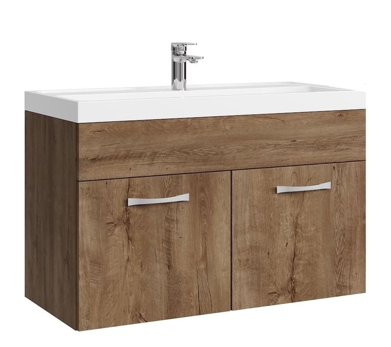 Meuble De Salle De Bain Paso 01 80 X 40 Cm Lavabo Chene Marron – Armoire De Rangement