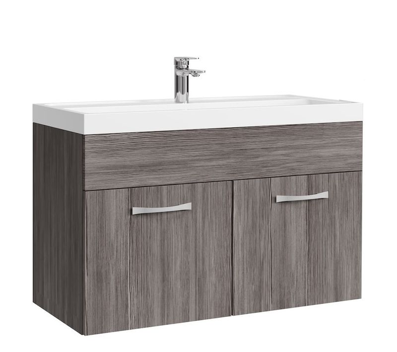Meuble De Salle De Bain Paso 01 80 X 40 Cm Lavabo Chene Gris – Armoire De Rangement