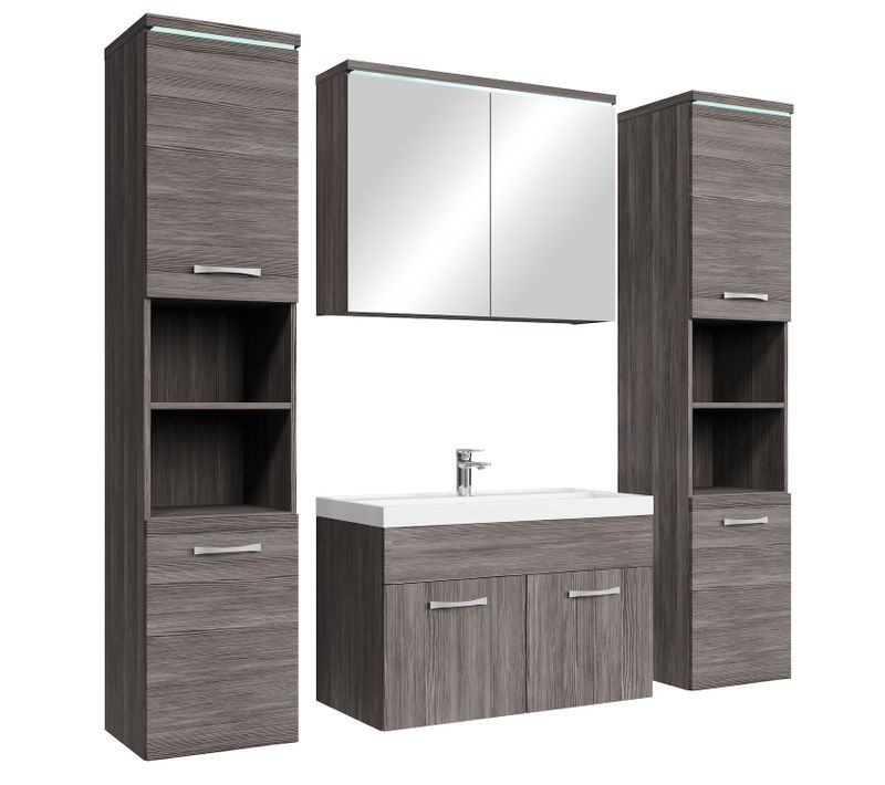 Meuble De Salle De Bain Paso XL 80 X 40 Cm Chene Gris  – Armoire De Rangement Meuble Lavabo Evier