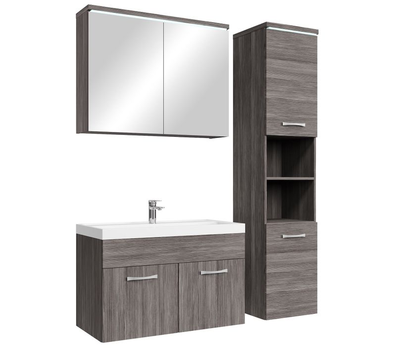 Meuble De Salle De Bain De Paso 80 X 40 Cm Lavabo Chene Gris – Armoire De Rangement Meuble Lavabo