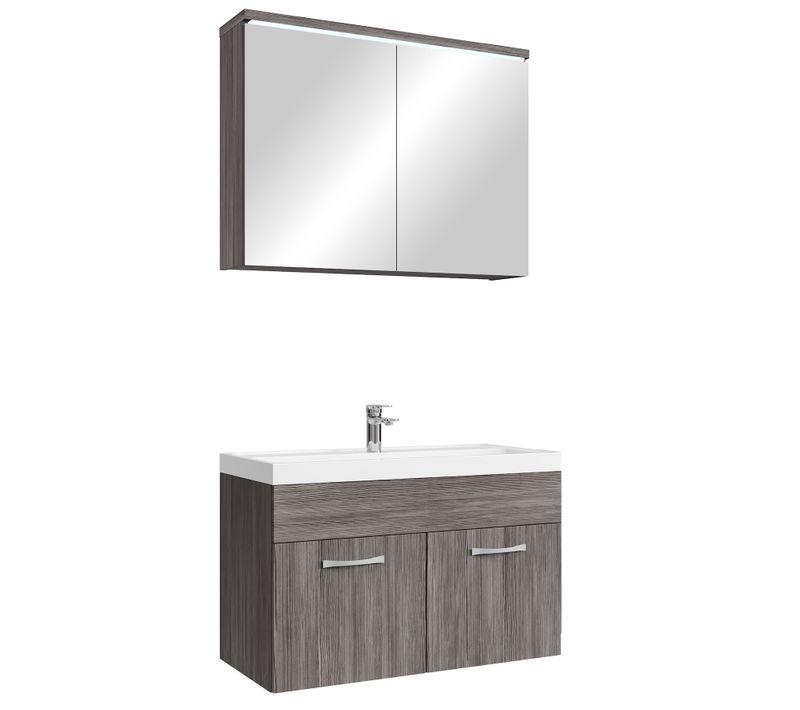 Meuble De Salle De Bain Paso 02 80 X 40 Cm Lavabo Chene Gris – Armoire De Rangement Miroir Armoire
