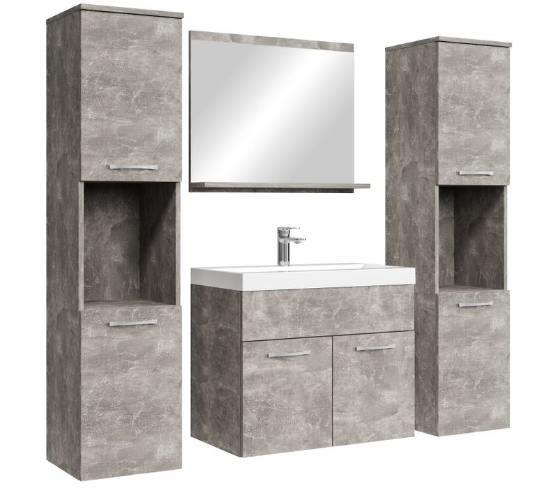 Meuble De Salle De Bain Montreal XL 60 Cm Lavabo Beton Gris   Armoire De Rangement Meuble Lavabo