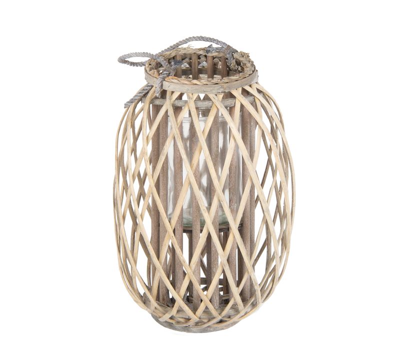 Lanterne Rotin Panier Décoration Chandelier De Jardin Porte-bougie Verre Ø 26 Cm
