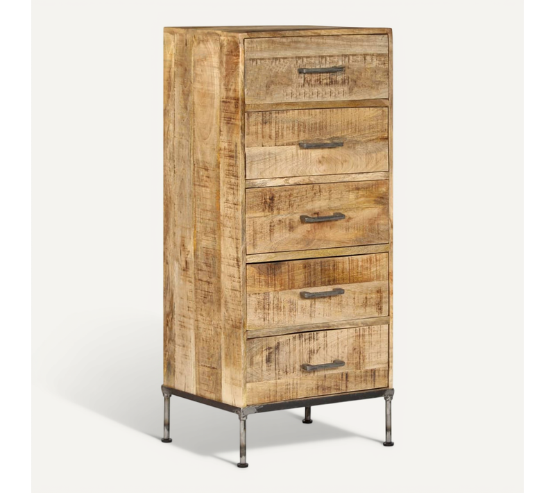 Coffre À Tiroirs 45x35x106 Cm Bois De Manguier Massif
