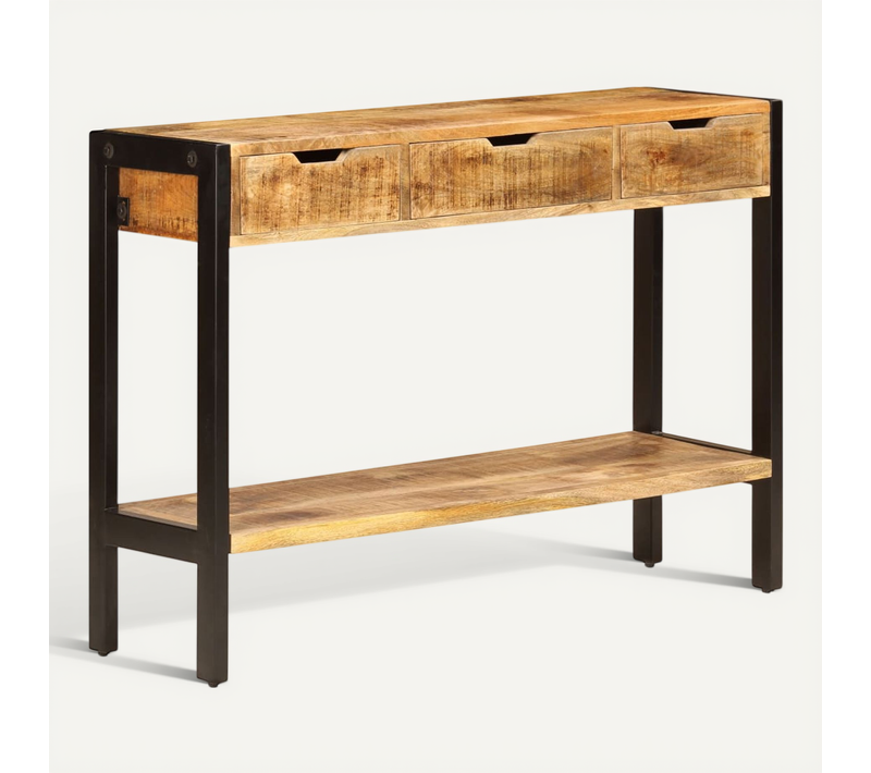 Buffet Avec 3 Tiroirs 110x35x75 Cm Bois De Manguier Massif