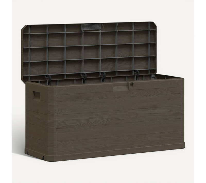 Boîte De Rangement De Jardin Verrouillable 280 L Marron Coffre Organisateur Terrasse Patio