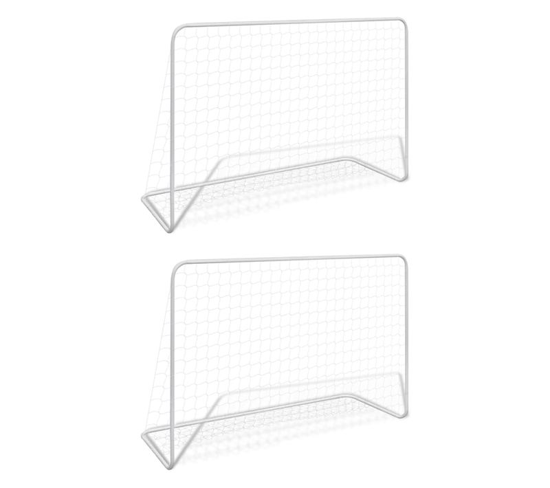 Buts De Football 2 Pièces Avec Filets 182x61x122 Cm Acier Blanc