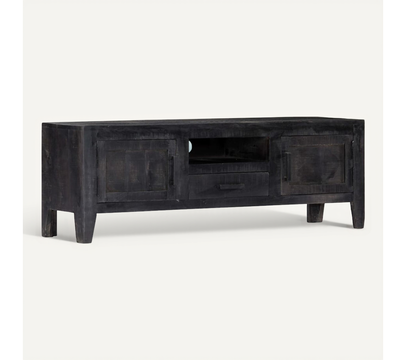 Meuble TV Noir 118x30x40 Cm Bois De Manguier Massif