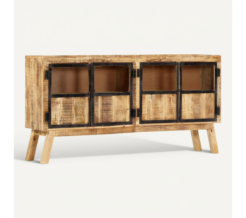Buffet Marron Et Noir 160x30x80 Cm Bois De Manguier Solide Brut