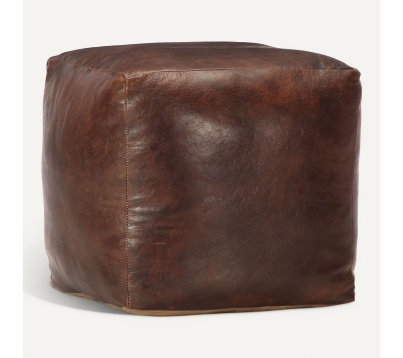 Pouf 40 X 40 X 40 Cm Marron Foncé Cuir Véritable De Chèvre