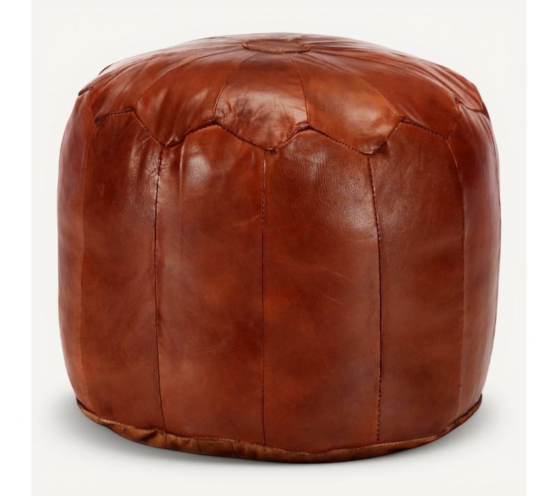 Pouf 40 X 35 Cm Brun Roux Cuir Véritable De Chèvre