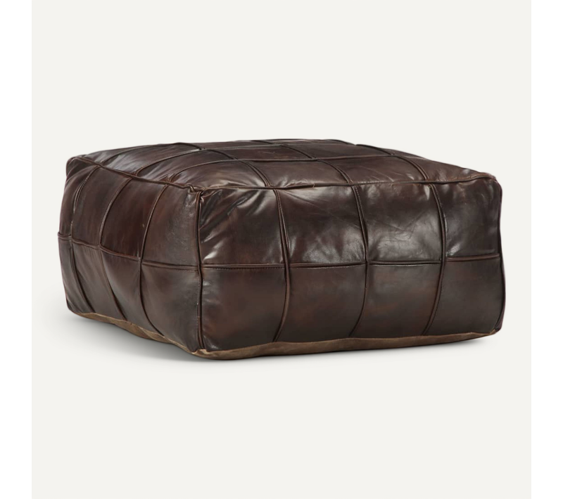 Pouf 60 X 60 X 30 Cm Marron Foncé Cuir Véritable De Chèvre