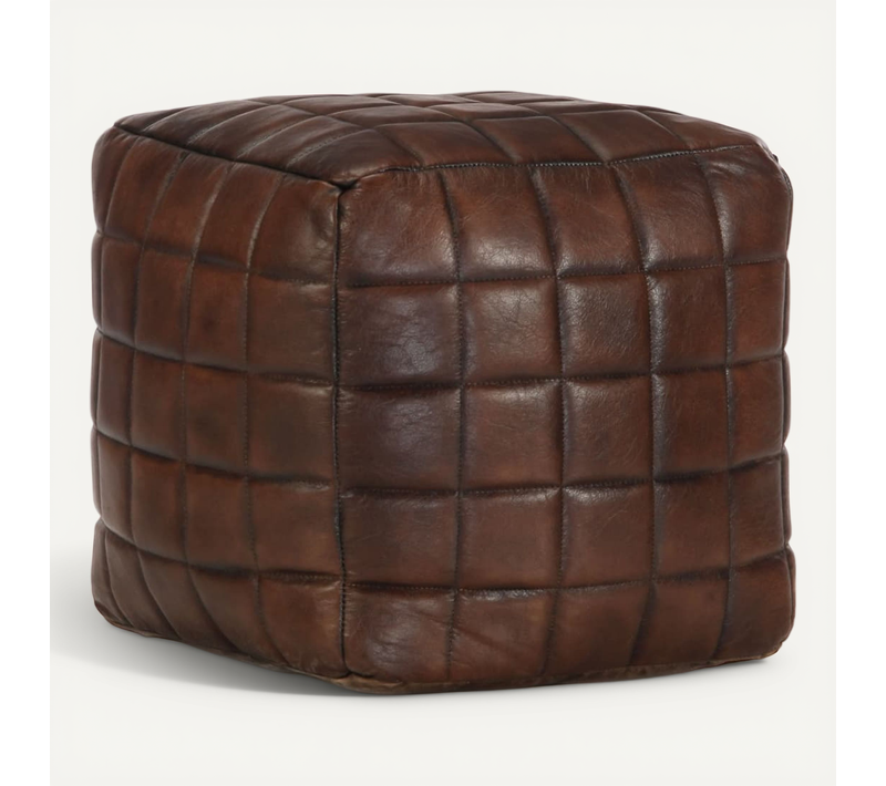 Pouf 40 X 40 X 40 Cm Marron Foncé Cuir Véritable De Chèvre