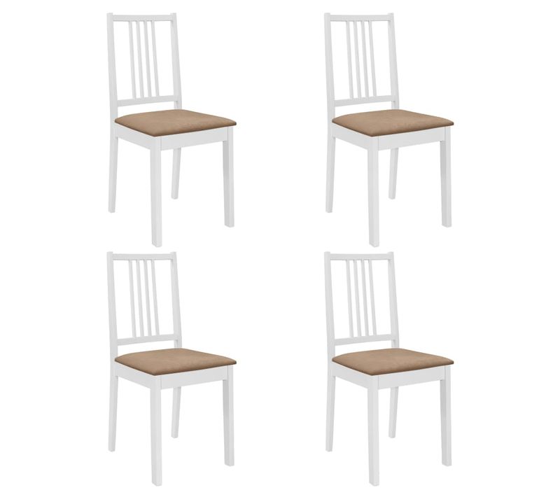 Chaises à Manger Lot De 4 Avec Coussins Blanc Bois Solide Siège Cuisine Dîner Intérieur