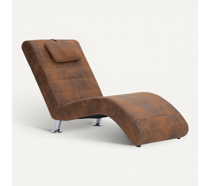 Chaise Longue Avec Oreiller Marron Simili Daim