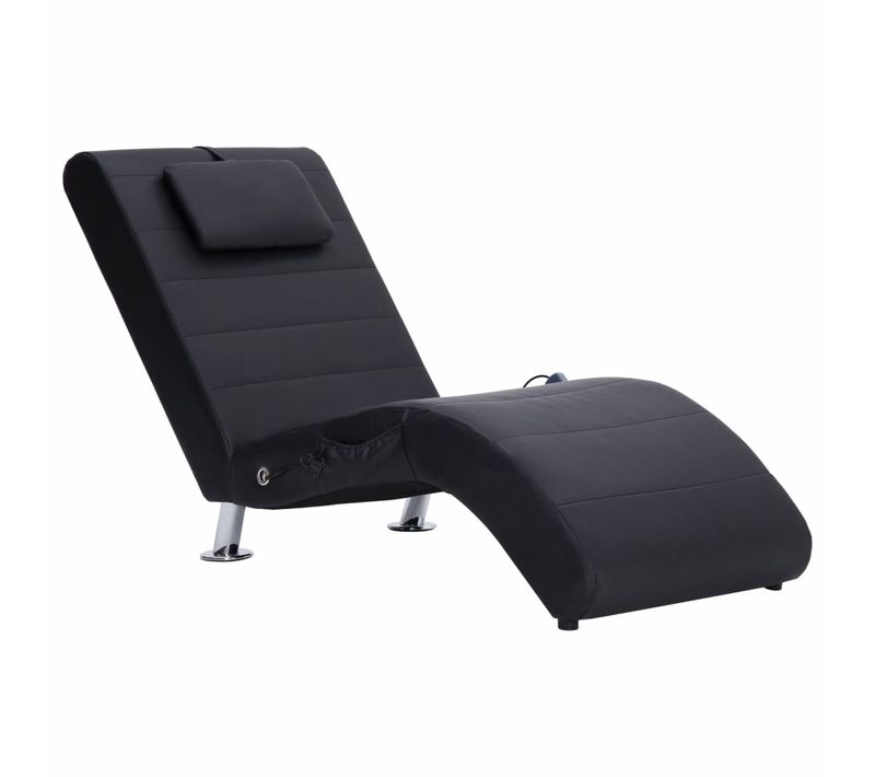 Chaise Longue De Massage Avec Oreiller Noir Simili