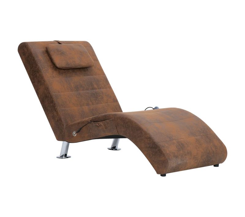 Chaise Longue De Massage Avec Oreiller Marron Simili Daim