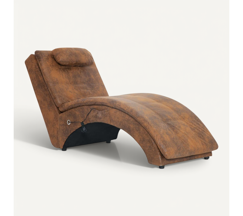 Chaise Longue De Massage Avec Oreiller Marron Simili Daim