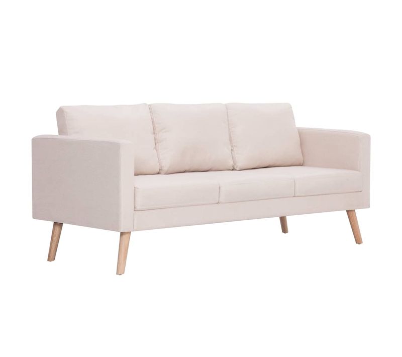 Canapé à 3 Places Avec Coussins Tissu Crème Sofa Meuble De Salle De Séjour Salon Bureau