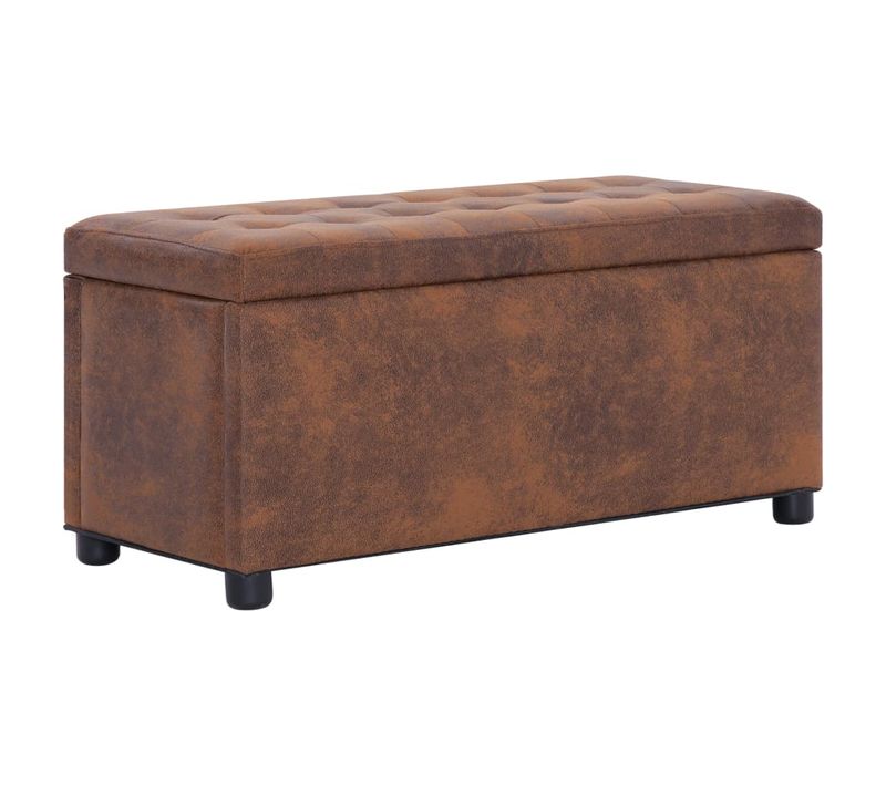 Vidaxl Pouf De Rangement 87,5 Cm Marron Simili Daim Tabouret Banc D'entrée Coffre De Rangement