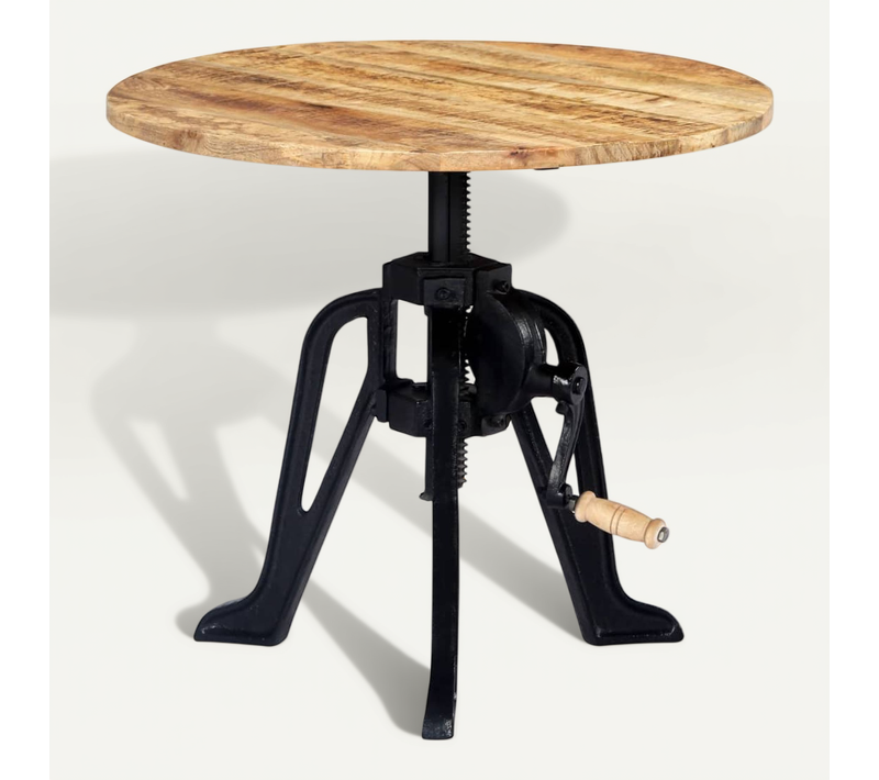 Table D'appoint 60x(46-63) Cm Bois De Manguier Massif Et Fonte