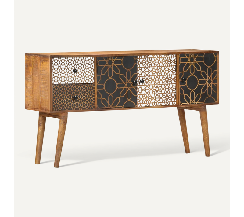 Buffet Avec Motif Imprimé 130x30x70 Cm Bois De Manguier Massif