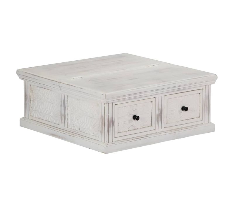Table Basse Blanc 70x70x30 Cm Bois De Manguier Massif