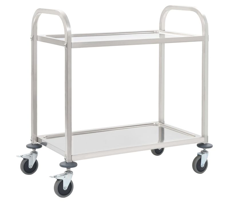 Chariot De Cuisine 2 Niveaux Inox 95x45x83,5 Cm Roulettes Frein