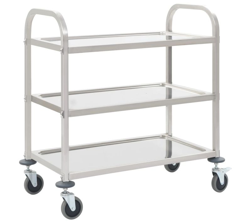 Chariot De Cuisine À 3 Niveaux 96,5x55x90 Cm Acier Inoxydable