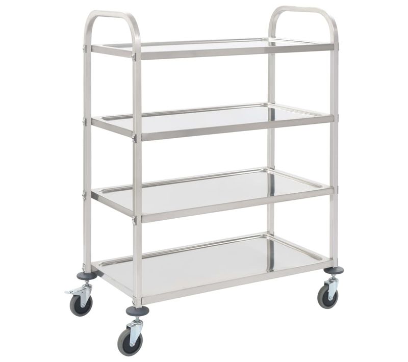Chariot De Cuisine À 4 Niveaux 107x55x125 Cm Acier Inoxydable