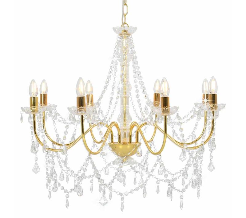 Lustre Avec Perles Doré 8 Ampoules E14