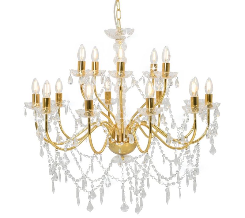 Lustre 2 Couches Doré 15 Ampoules E14