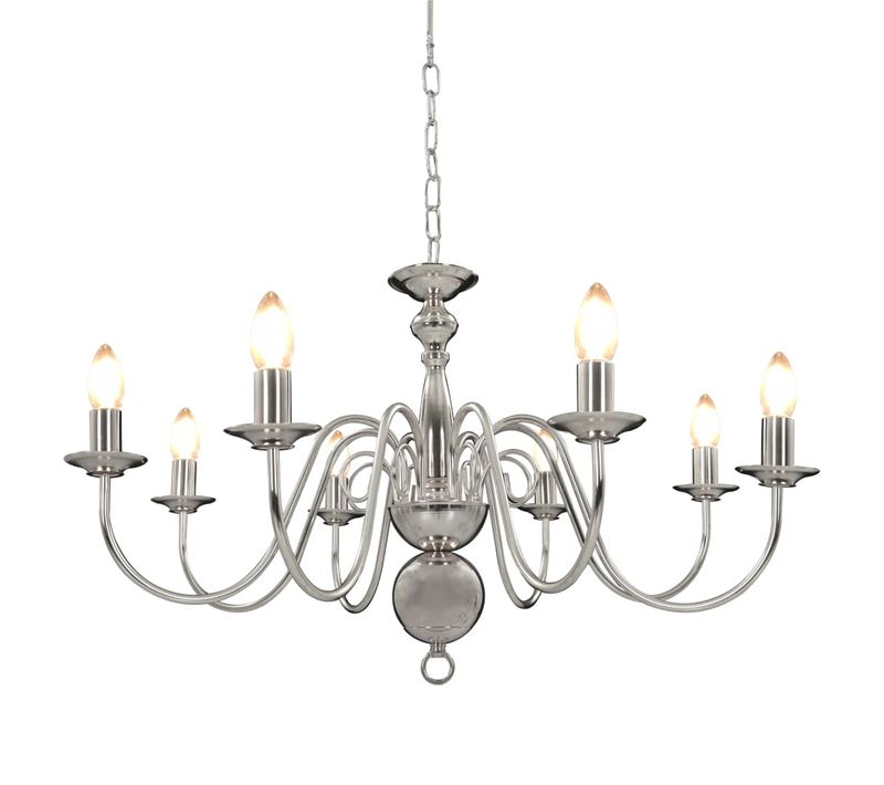 Lustre 8 Lumières, Style Bougie, Argent, E14, Lampe Suspendue Classique