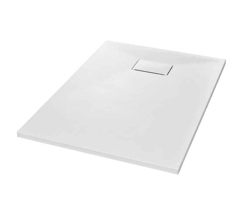 Receveur De Douche 100x70 cm Smc Blanc, Seuil Bas, Stable Et Résistant Aux Chocs