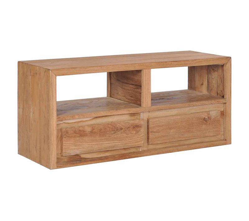 Meuble TV En Teck Massif Avec Portes Et Compartiments Ouverts Style Vintage 90 X 30 X 40 Cm