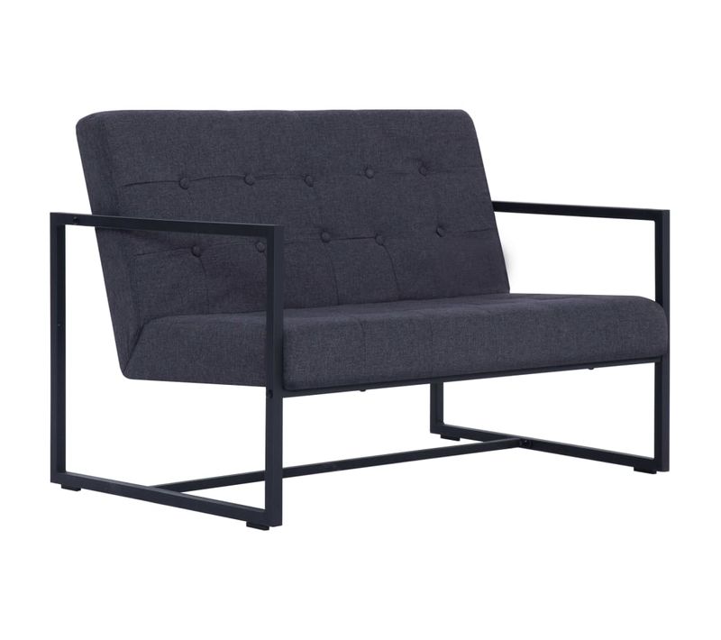 Vidaxl Sofa à 2 Places Avec Accoudoirs Gris Foncé Acier Et Tissu Canapé Fauteuil Salle De Séjour