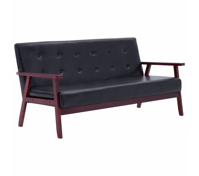 Vidaxl Canapé à 3 Places Noir Simili Sofa Siège Meuble Salle De Séjour Salon Intérieur