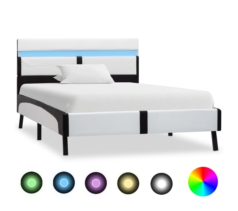 Cadre De Lit Avec LED Sans Matelas Blanc Et Noir 90x200 Cm