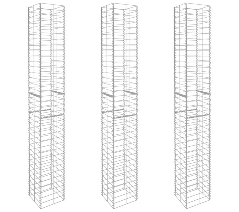 Paniers De Gabion 3 Pièces Acier Galvanisé 25x25x197 Cm Clôture Barrière Jardin Patio Terrasse