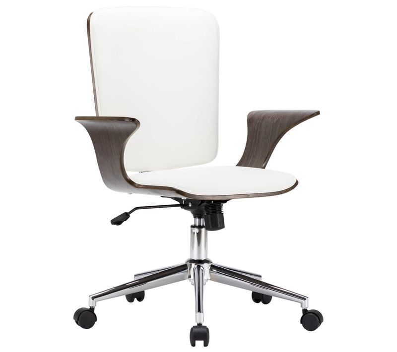 Chaise Pivotante De Bureau Blanc Simili Et Bois Courbé