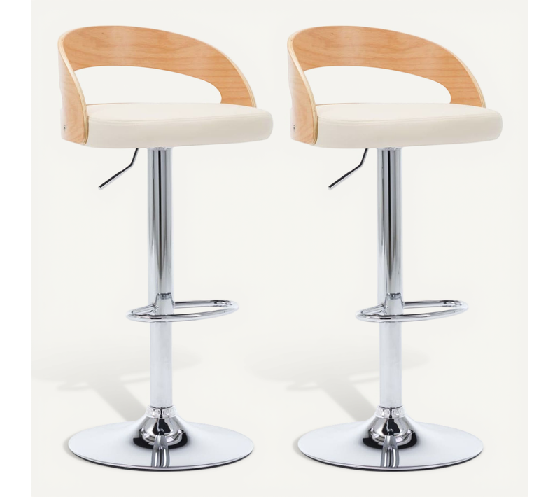 Chaises De Bar 2 PCs Crème Similicuir Et Bois Courbé