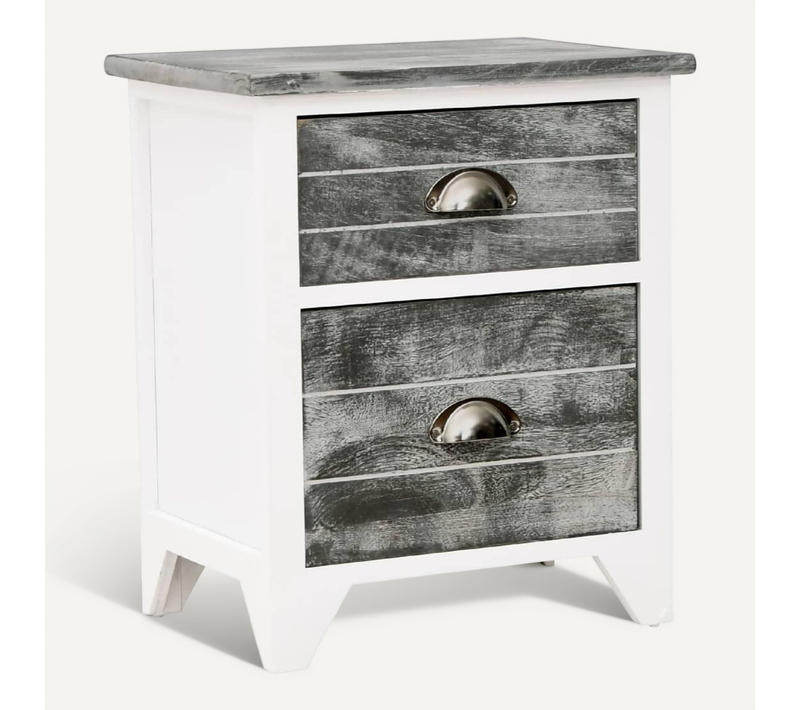 Table De Chevet Gris Et Blanc 38x28x45 Cm Bois De Paulownia