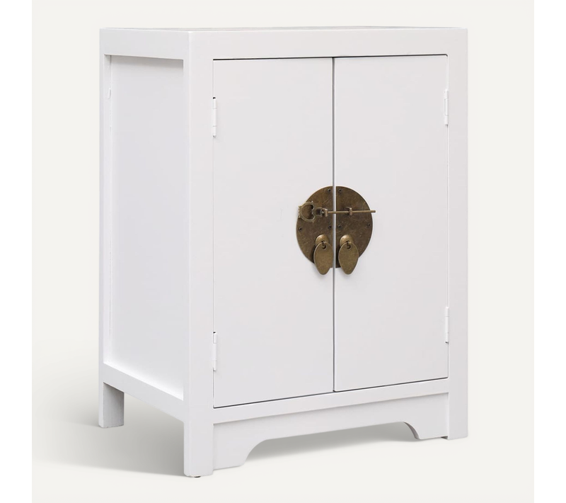 Table De Chevet Blanc 38 X 28 X 52 Cm Bois De Paulownia
