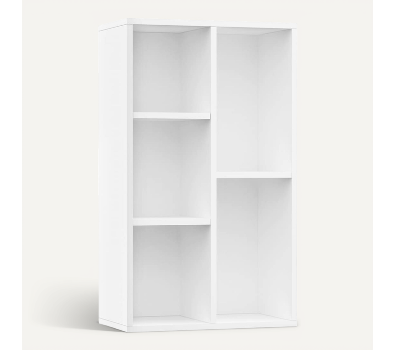 Bibliothèque 5 Compartiments 50x25x80cm, Buffet, étagère De Rangement Bois Contreplaqué Blanc
