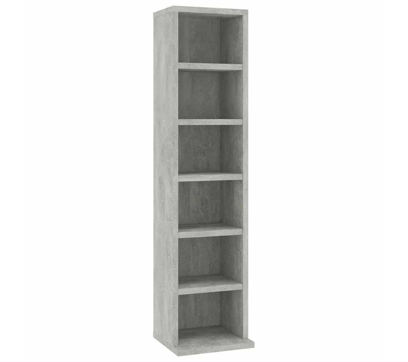 Armoire à Cd Gris Béton 21x20x88 Cm Bois Contreplaqué 6 Compartiments Ouverts