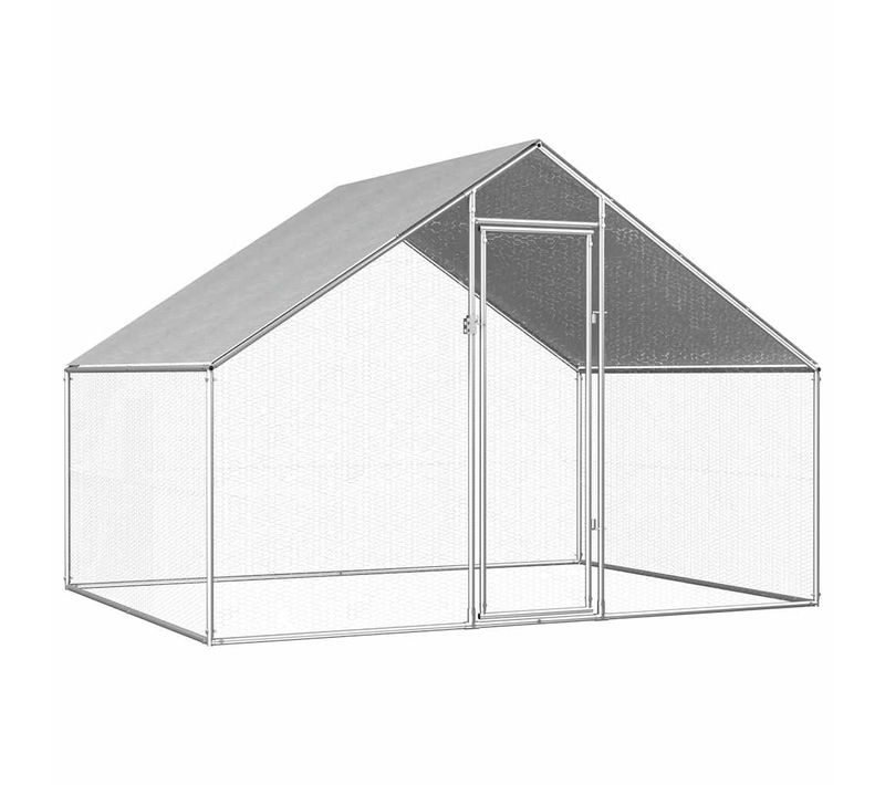Cage À Poules Extérieure Avec Porte Verrouillable Toit En Polyéthylène Acier Galvanisé