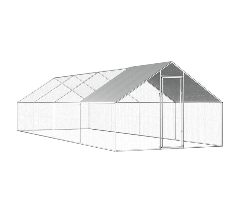 Cage À Poules Extérieure Avec Porte Verrouillable Toit En Polyéthylène Acier Galvanisé